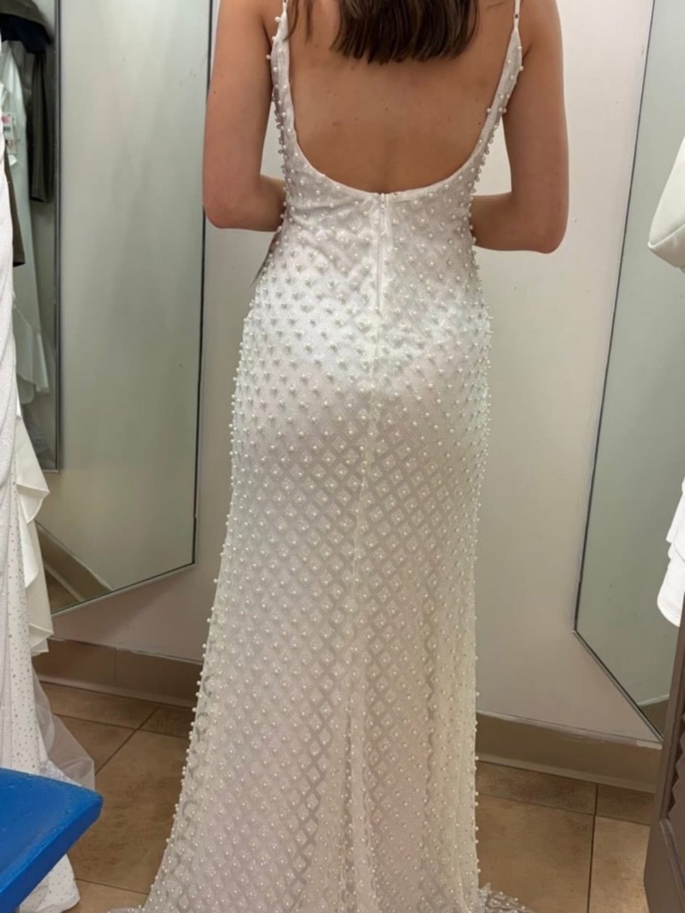 Elegant White Beaded Scoop-Back Evening Dress